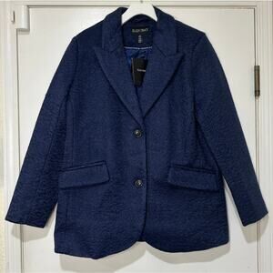 Ellen Tracy Wave Boucle Tailored Coat Blazer Navy Large NWT Classic Preppy